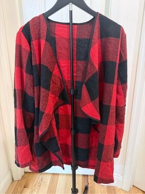 Amazon Red & Black Buffalo Check Open-Front Women's Cardigan